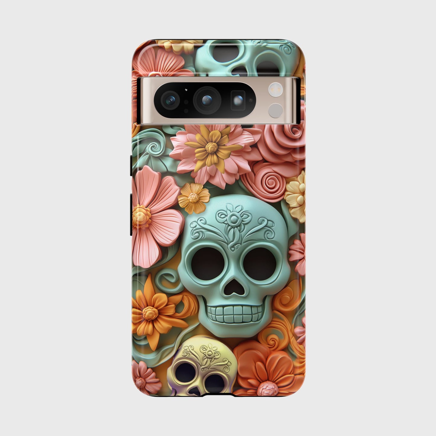 Cute Sugar Skull & Flowers Design Google Pixel Phone Case