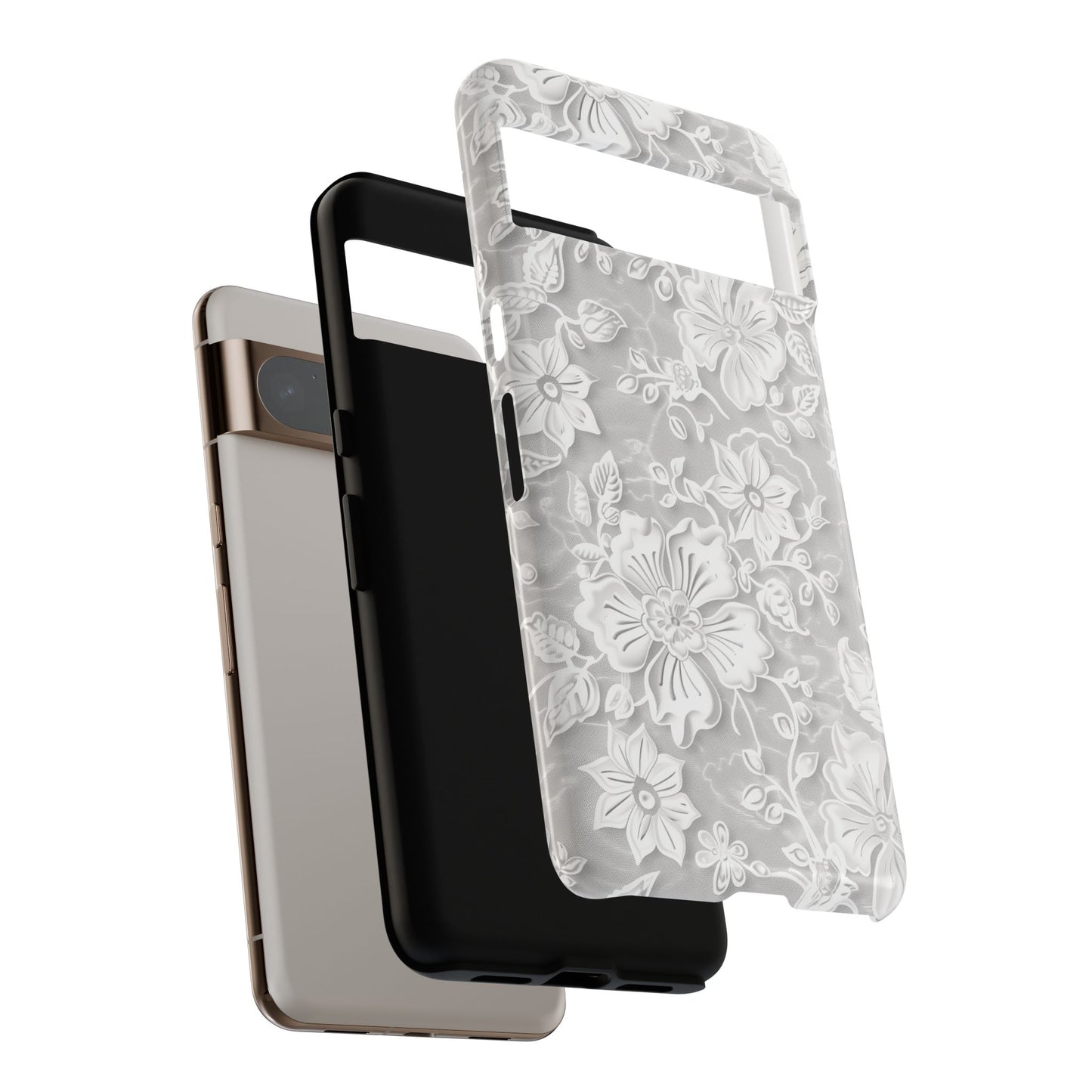 Elegant White Floral Lace Design Phone Case for Google Pixel