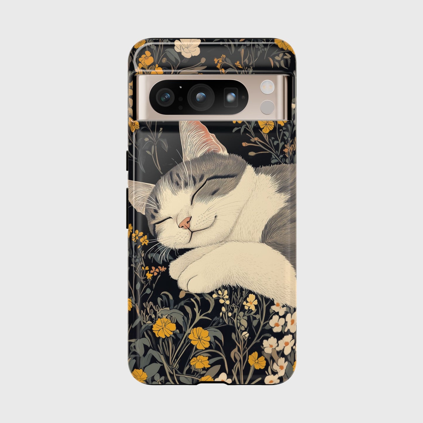 Cute Sleeping Cat Japanese Woodblock Print Style Design Phone Case for Google Pixel
