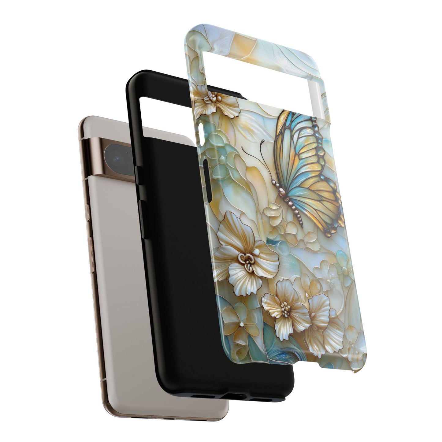 Elegant Butterfly & Flowers Stained Glass Design 1 Phone Case for Google Pixel