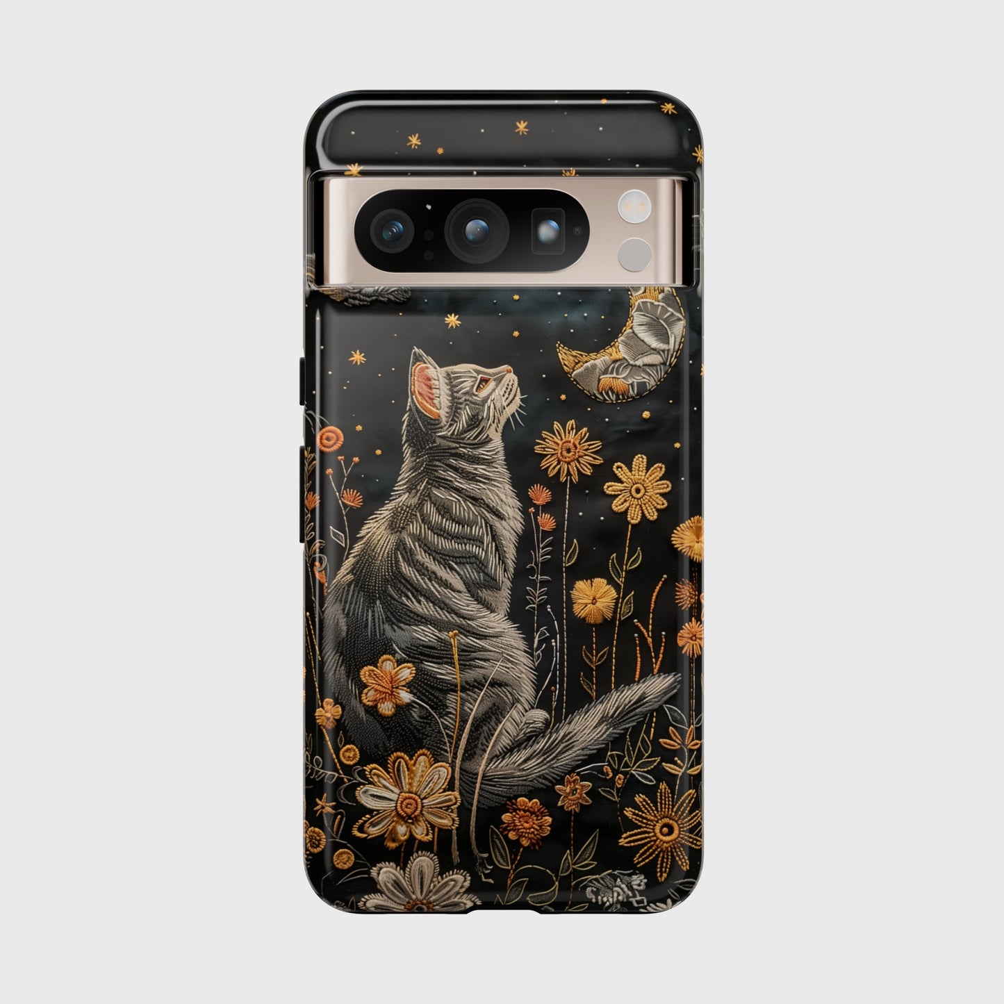 Cottagecore Cat & Flower Embroidery Art Design Google Pixel Phone Case
