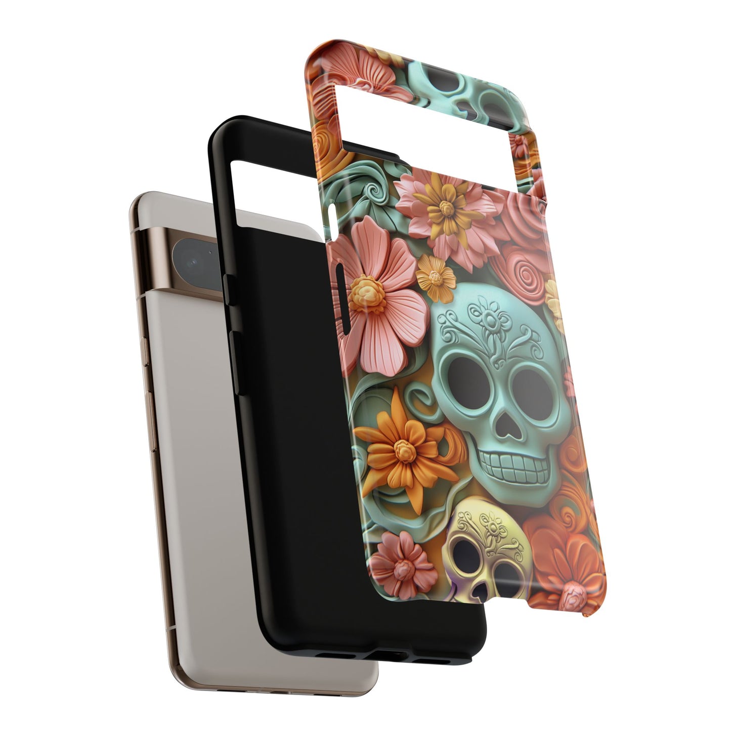 Cute Sugar Skull & Flowers Design Google Pixel Phone Case