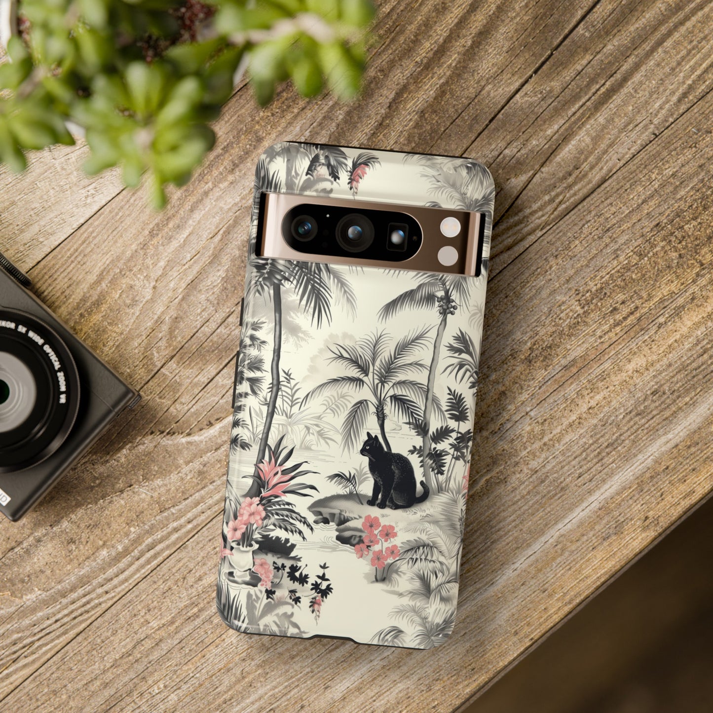 Toile de Jouy Tropical Cat Design Google Pixel Phone Case