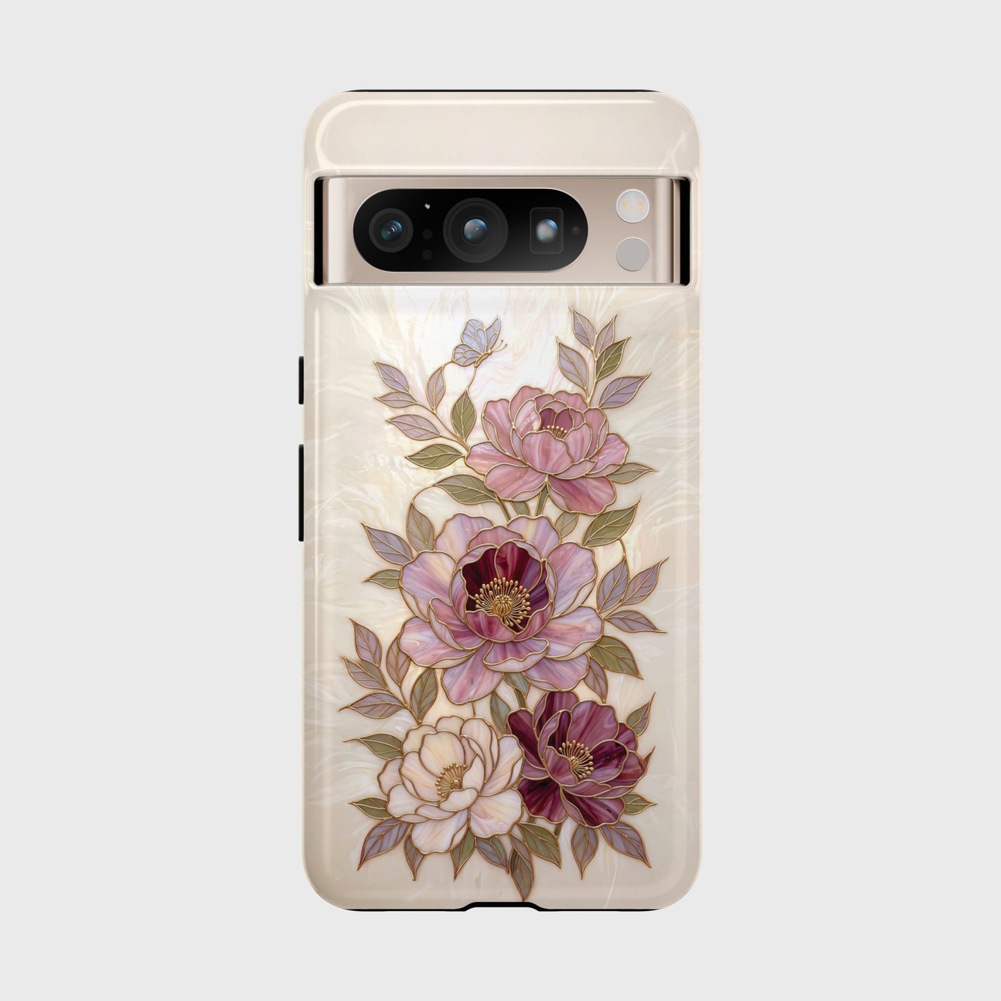 The Cloisonné Peony – Faux Stained Glass & Pearl Design Phone Case for Google Pixel