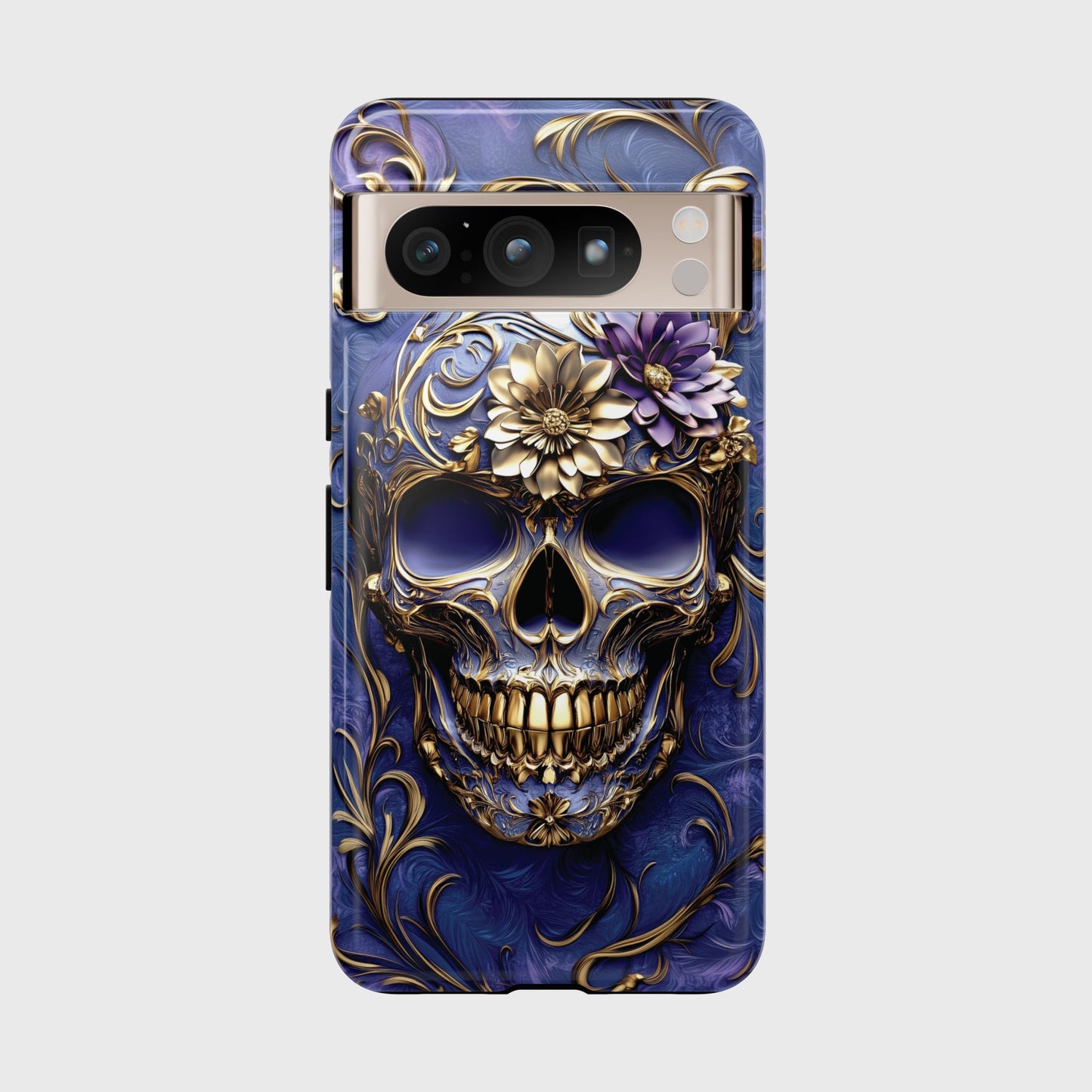 Gold Floral Skull Design Phone Case for Google Pixel