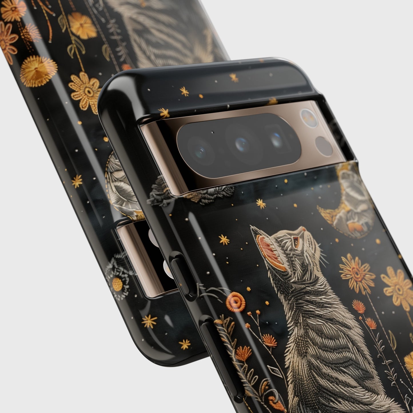 Cottagecore Cat & Flower Embroidery Art Design Google Pixel Phone Case