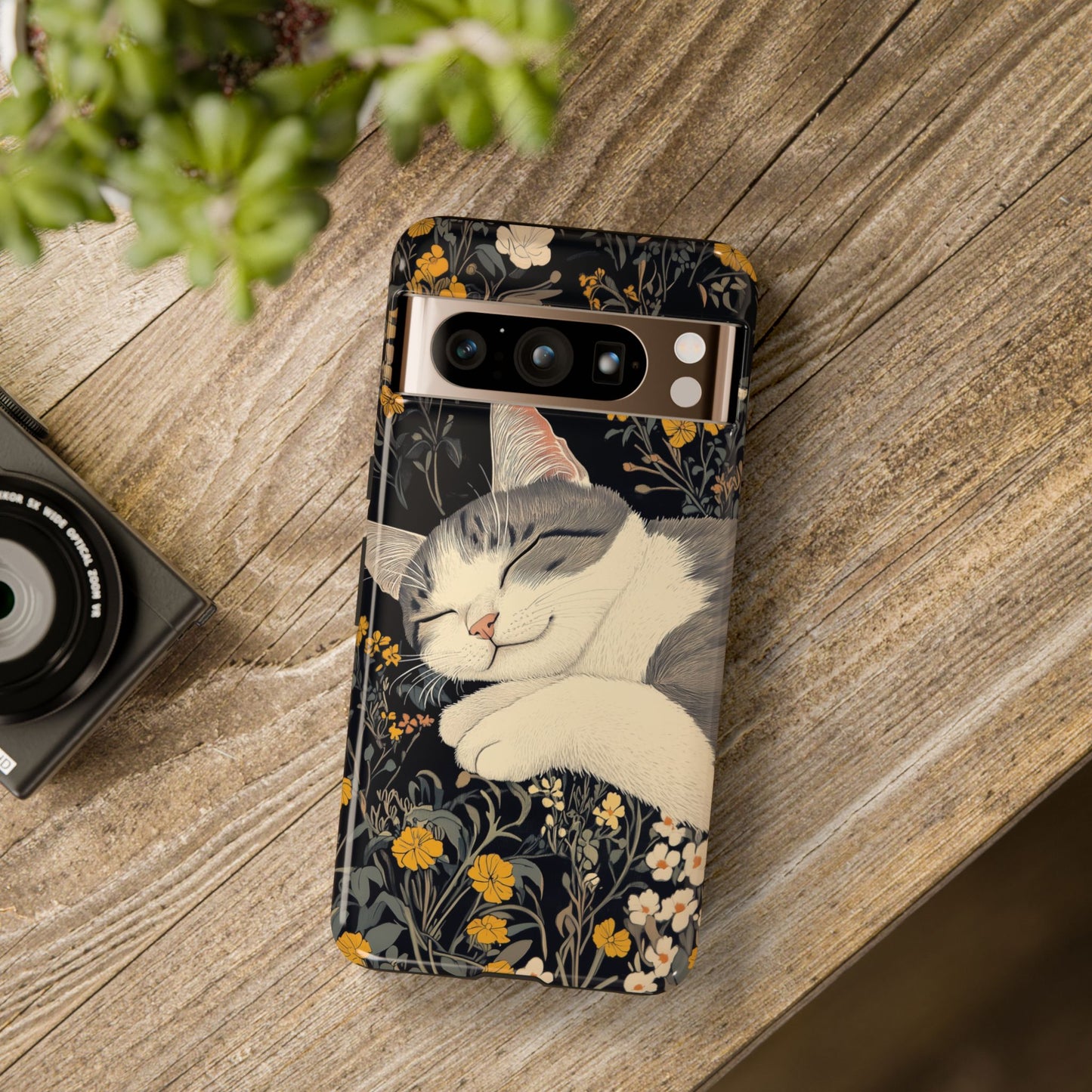 Cute Sleeping Cat Japanese Woodblock Print Style Design Phone Case for Google Pixel