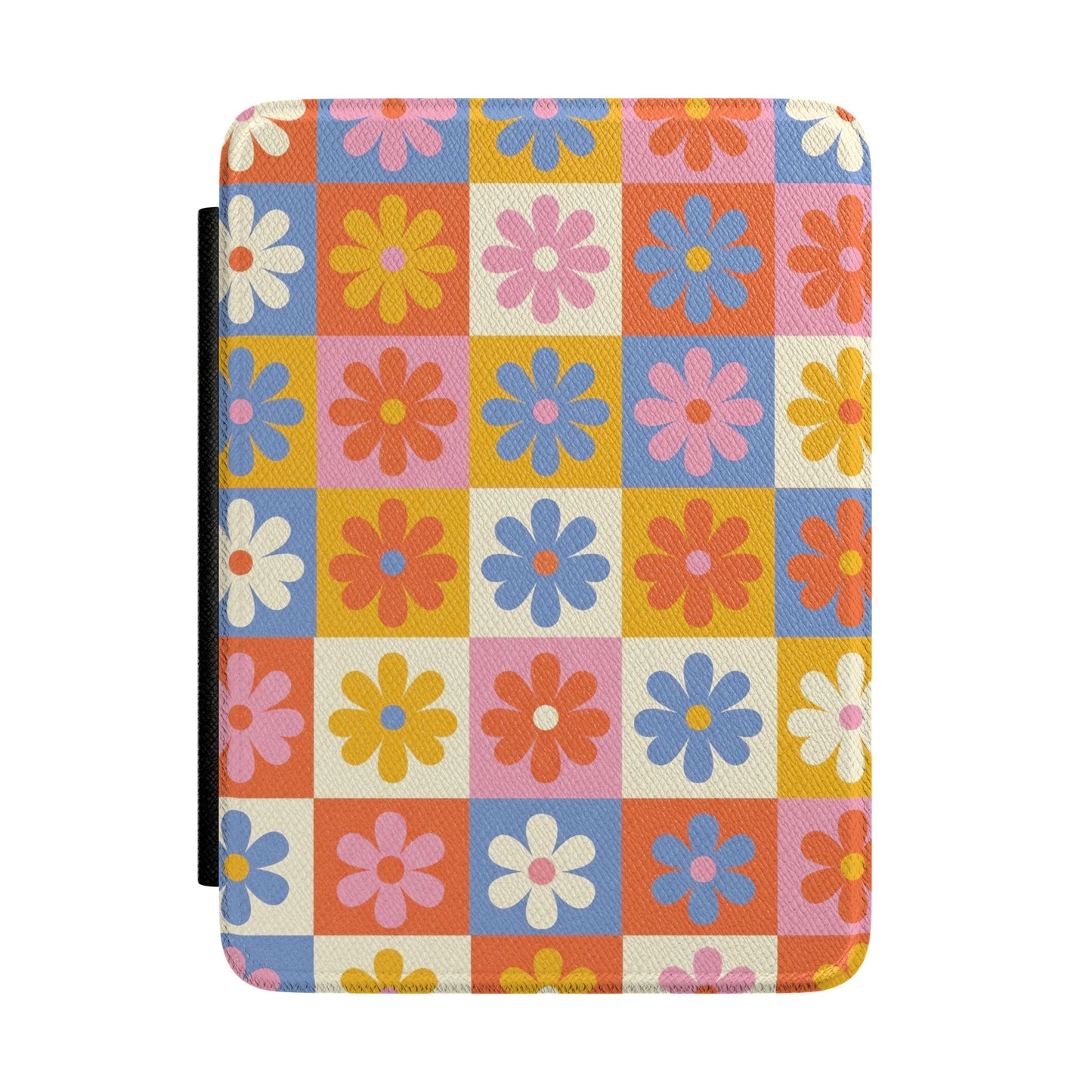 The Groovy Garden – Retro Floral Checkerboard Kindle Case