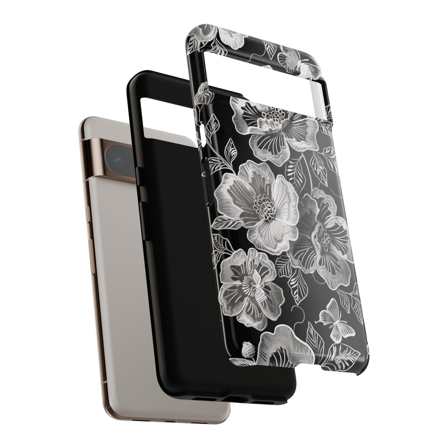 Elegant Vintage Black Lace Floral Design Phone Case for Google Pixel