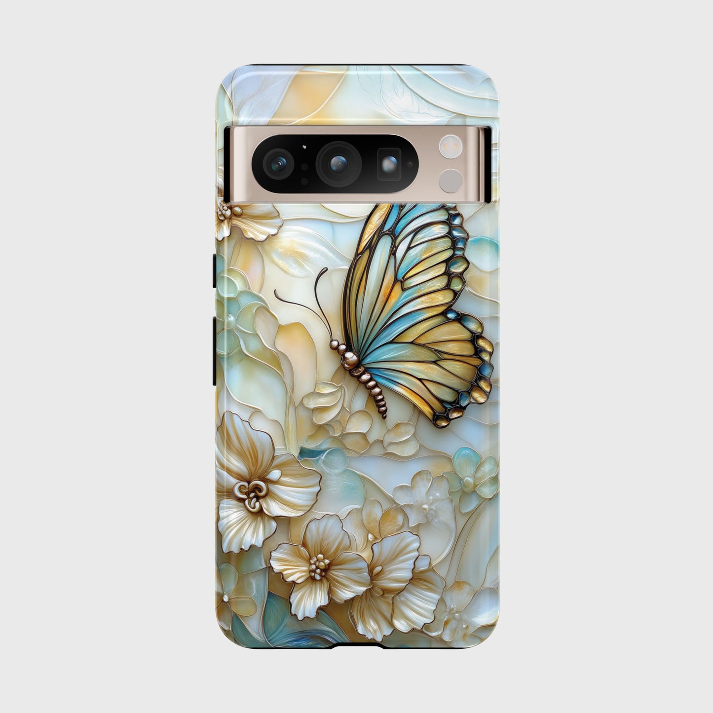 Elegant Butterfly & Flowers Stained Glass Design 1 Phone Case for Google Pixel