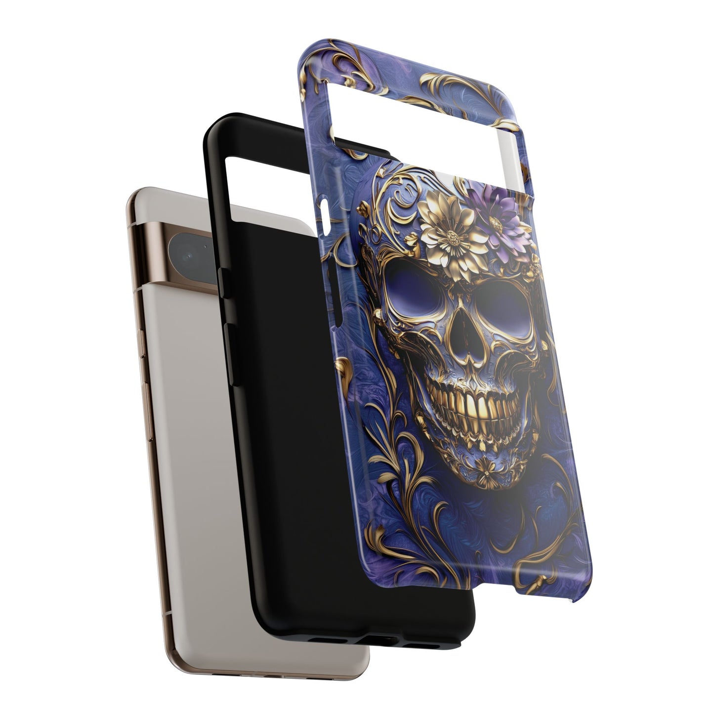 Gold Floral Skull Design Phone Case for Google Pixel