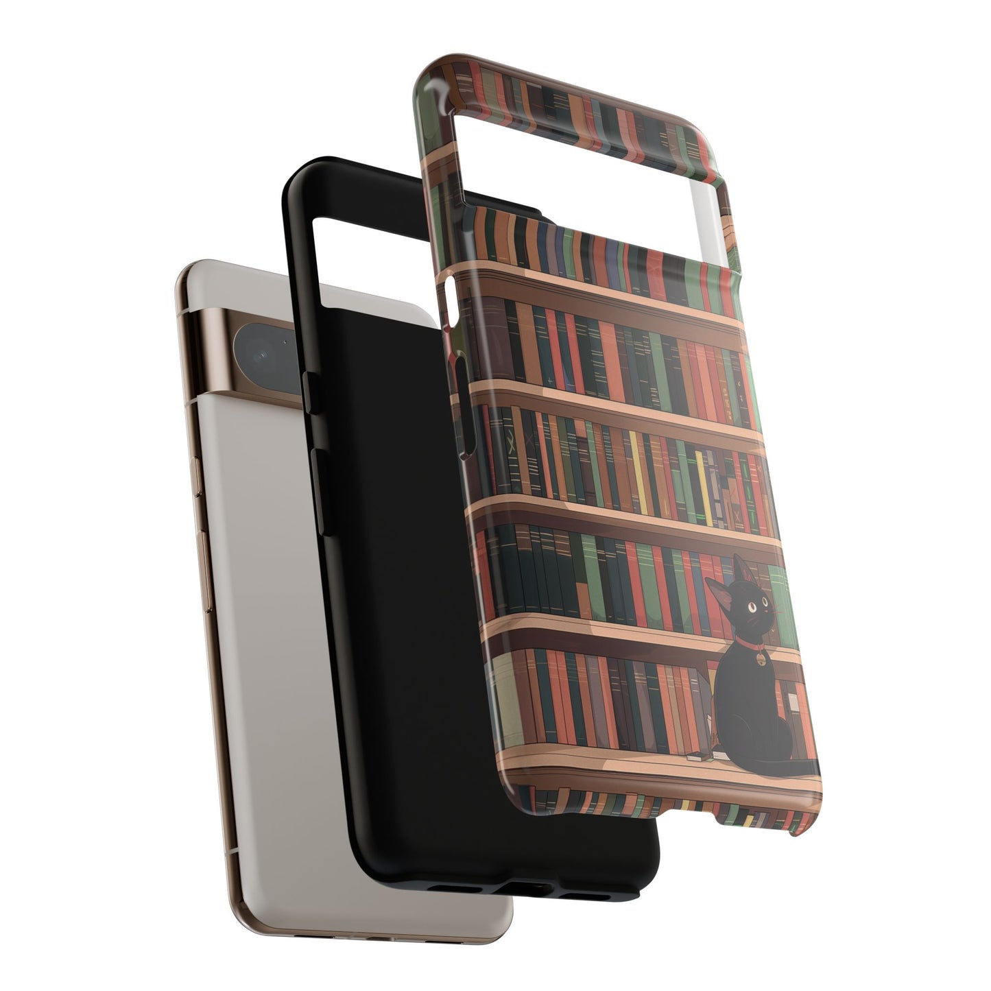 Kawaii Black Cat on Bookshelf Design Google Pixel Phone Case
