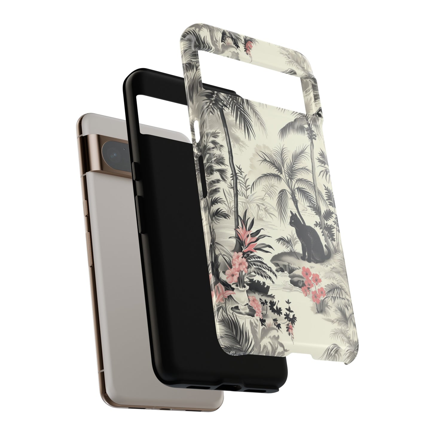 Toile de Jouy Tropical Cat Design Google Pixel Phone Case
