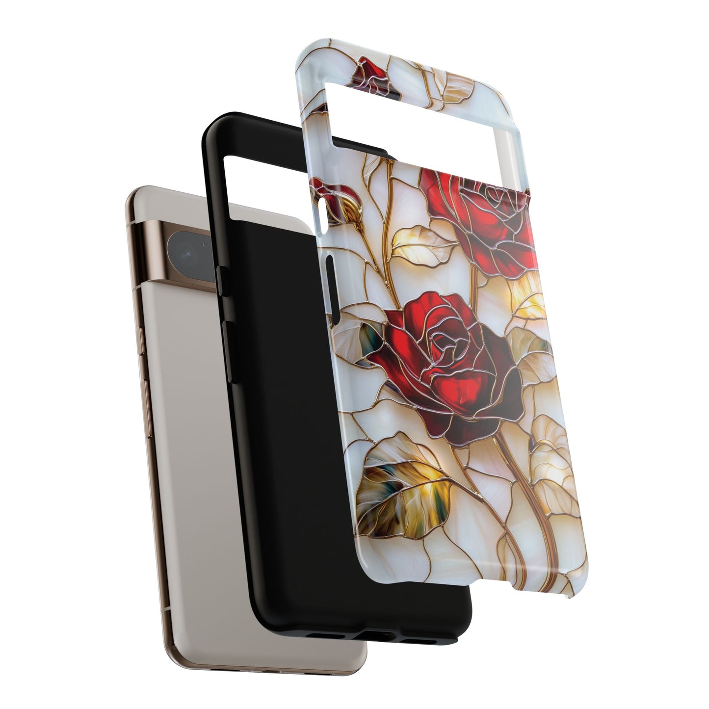 Luxury Red Rose Stained Glass Design Phone Case for Google Pixel