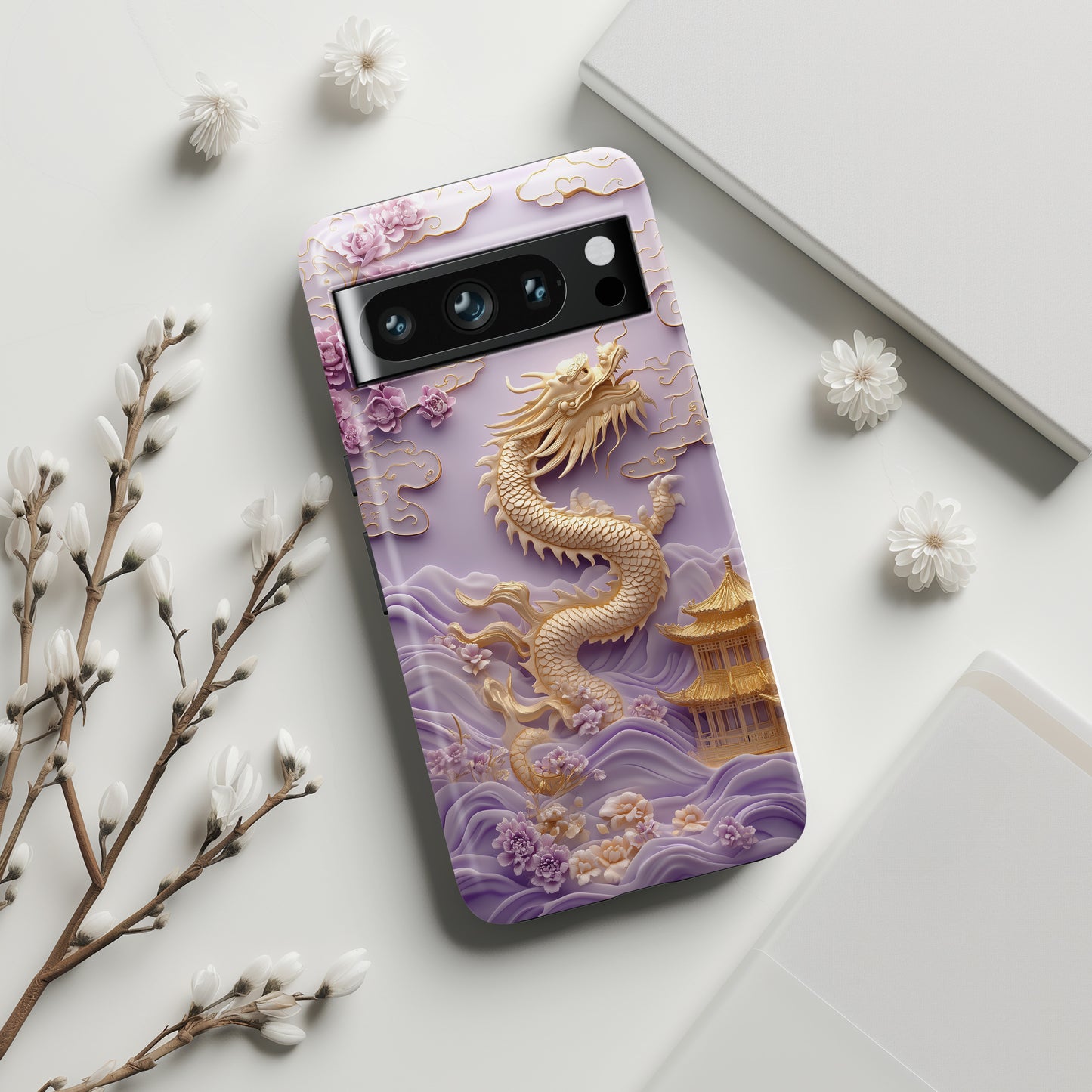 3D Effect Dragon & Floral Asian Art Design Google Pixel Phone Case