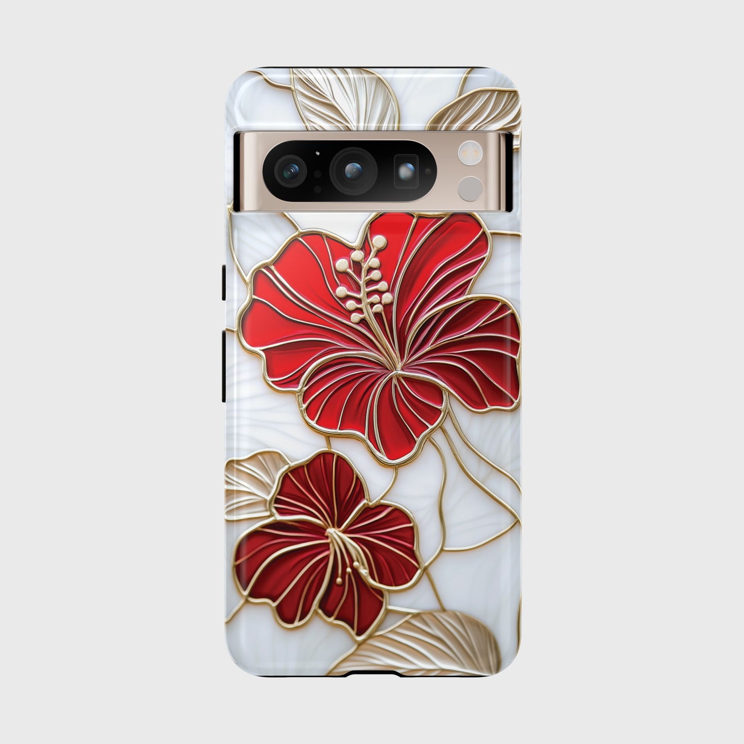 Red Hibiscus Stained Glass Design Phone Case for Google Pixel
