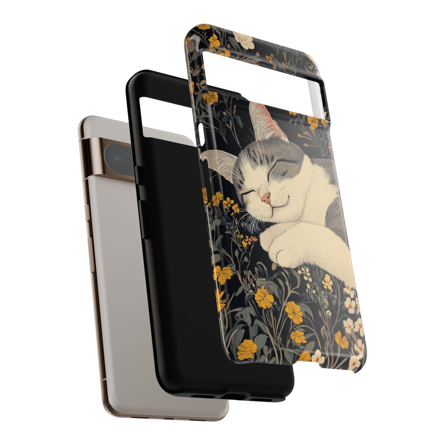 Cute Sleeping Cat Japanese Woodblock Print Style Design Phone Case for Google Pixel