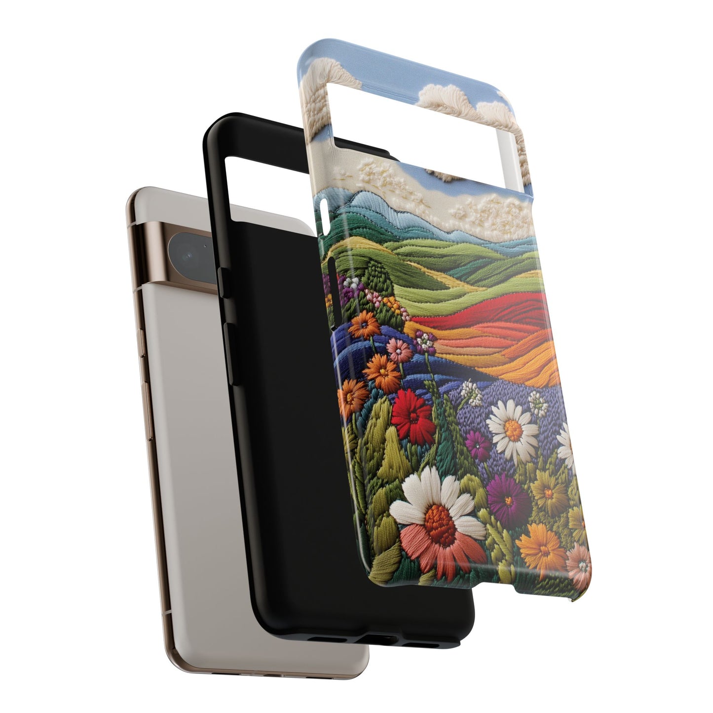Flower Blooming Hills Embroidery Art Design Phone Case for Google Pixel