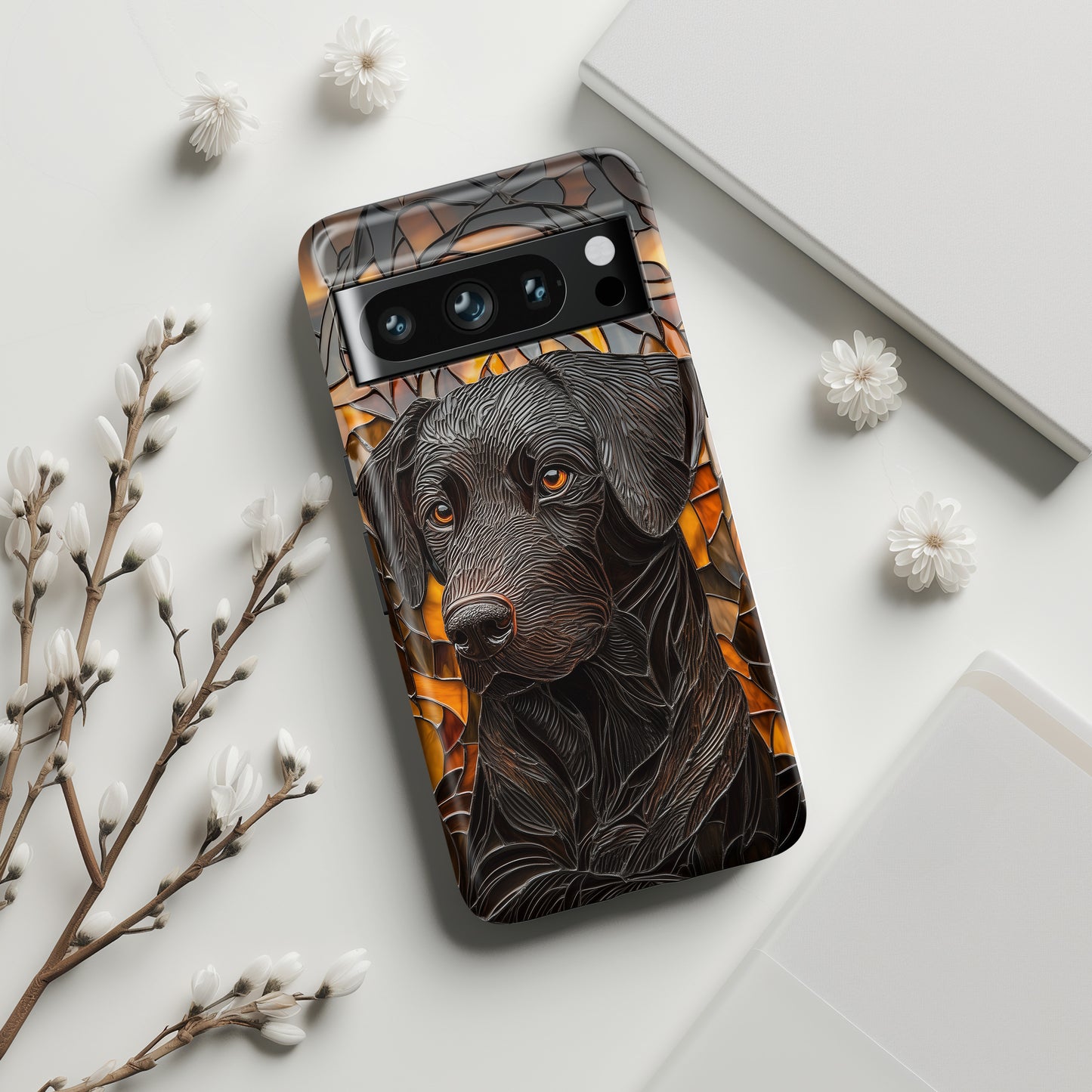 Black Labrador Stained Glass Design Google Pixel Phone Case