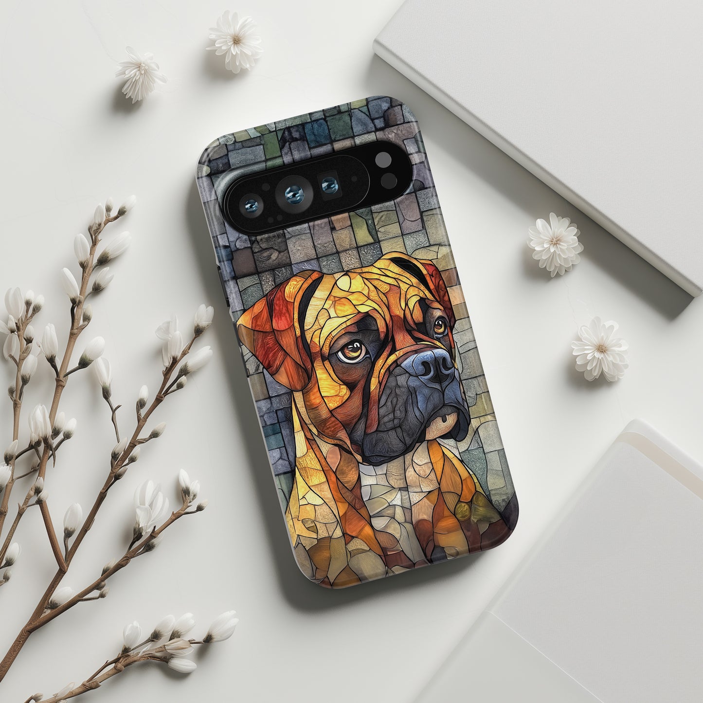 Boxer Dog Portrait Stained Glass Design Phone Case for Google Pixel