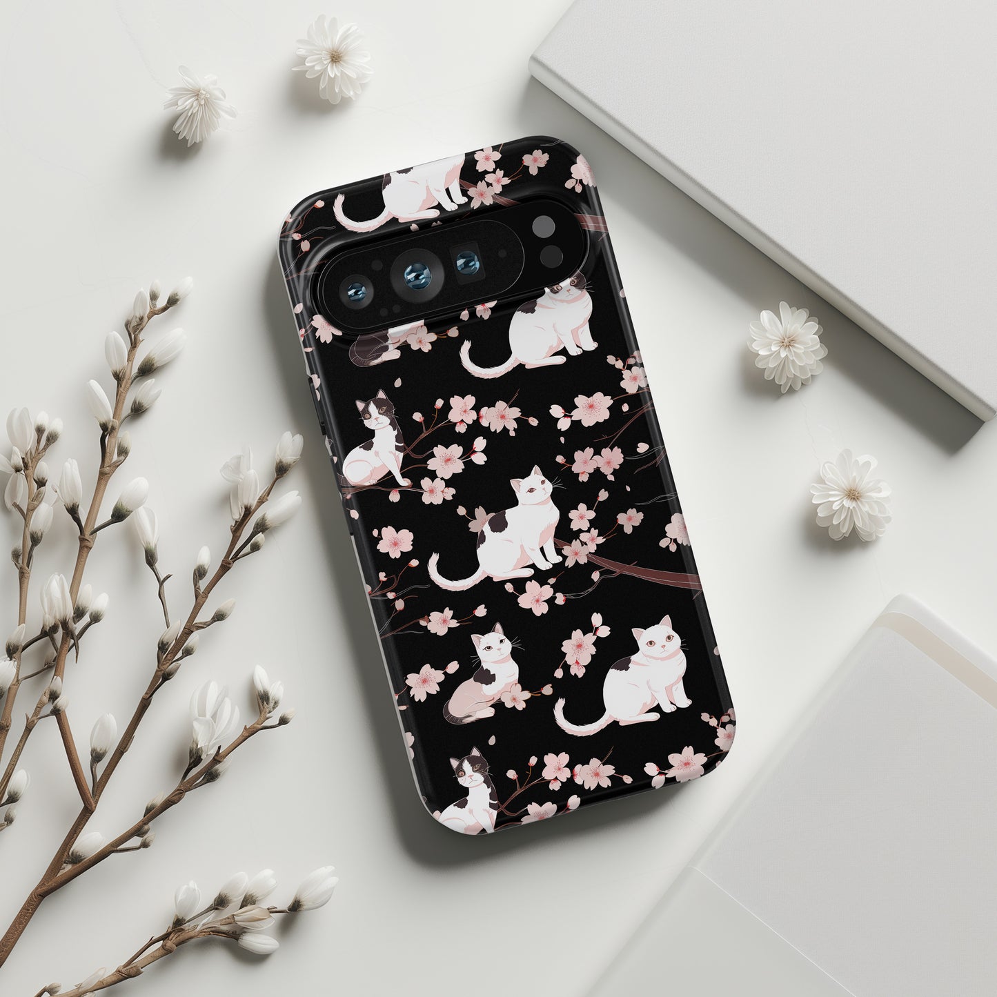 Cats & Cherry Blossom Pattern Design Google Pixel Phone Case