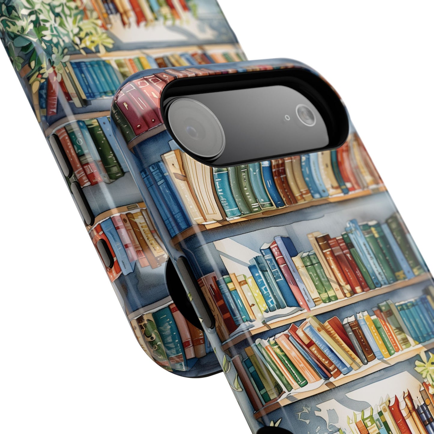The Sunlit Library – Watercolor Bookshelf Design iPhone Case