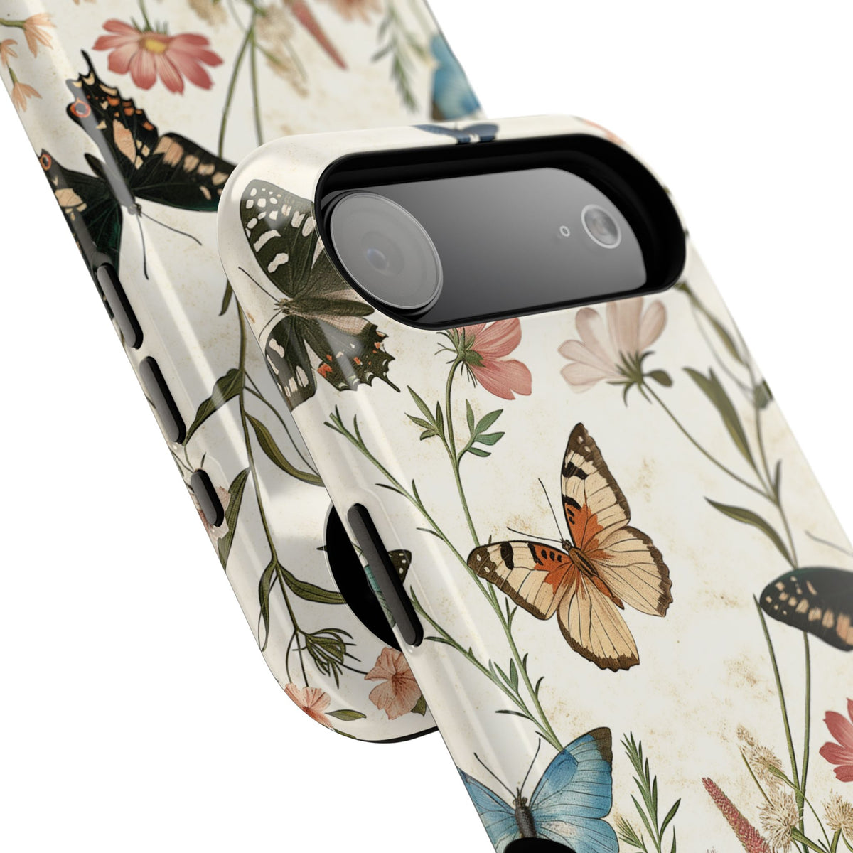 Vintage Botanical Butterflies Design iPhone Case