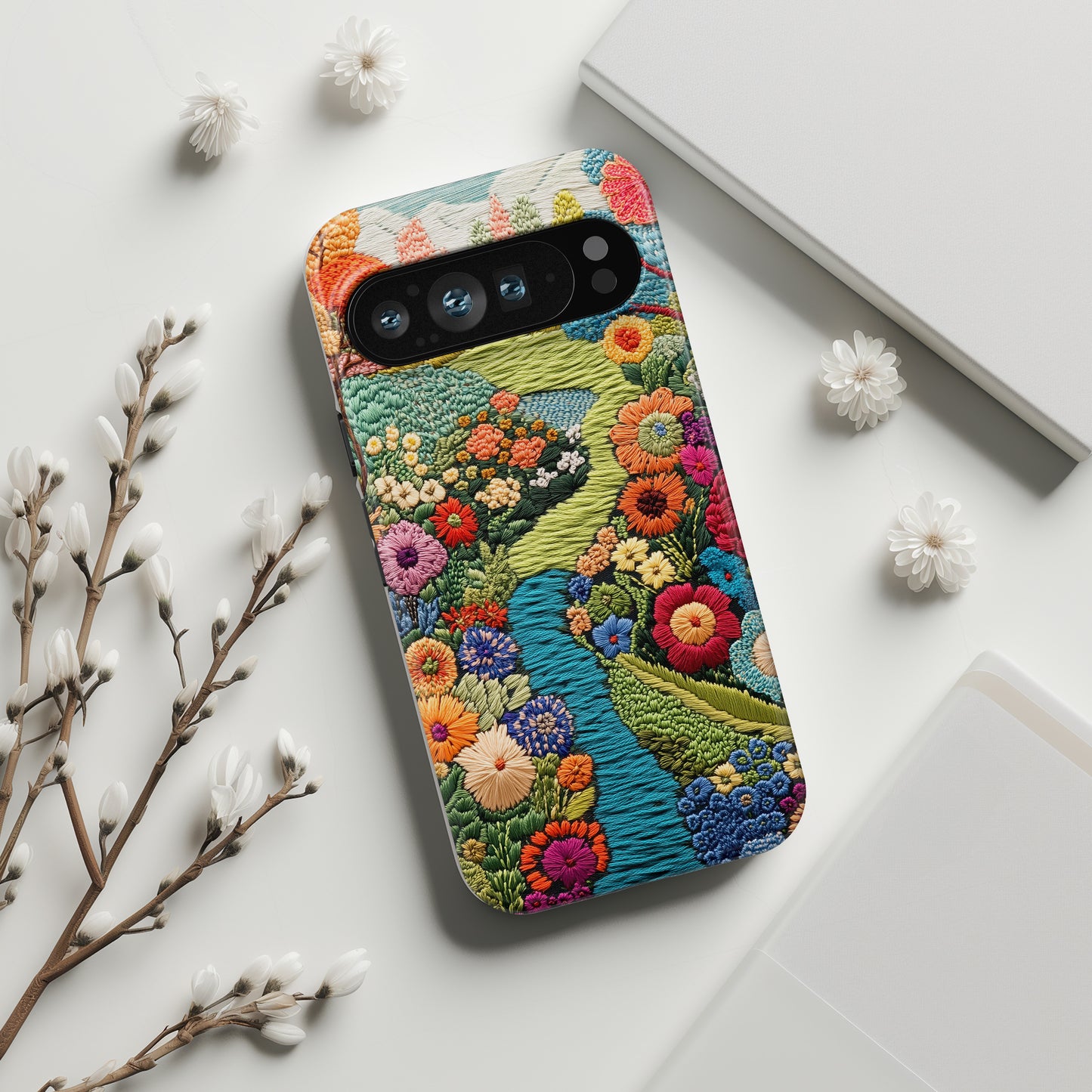 Colourful Garden Embroidery Art Design Phone Case for Google Pixel