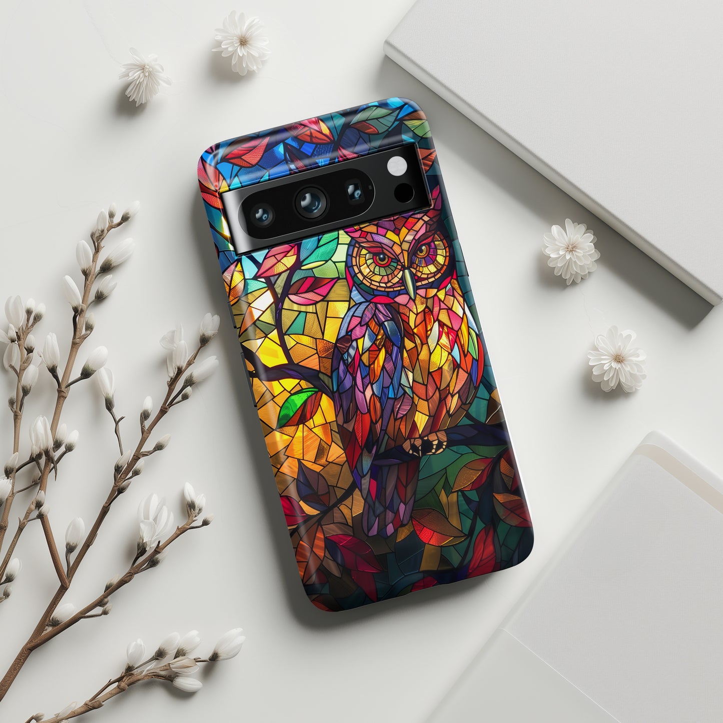 Colourful Owl Stained Glass Design Google Pixel Phone Case