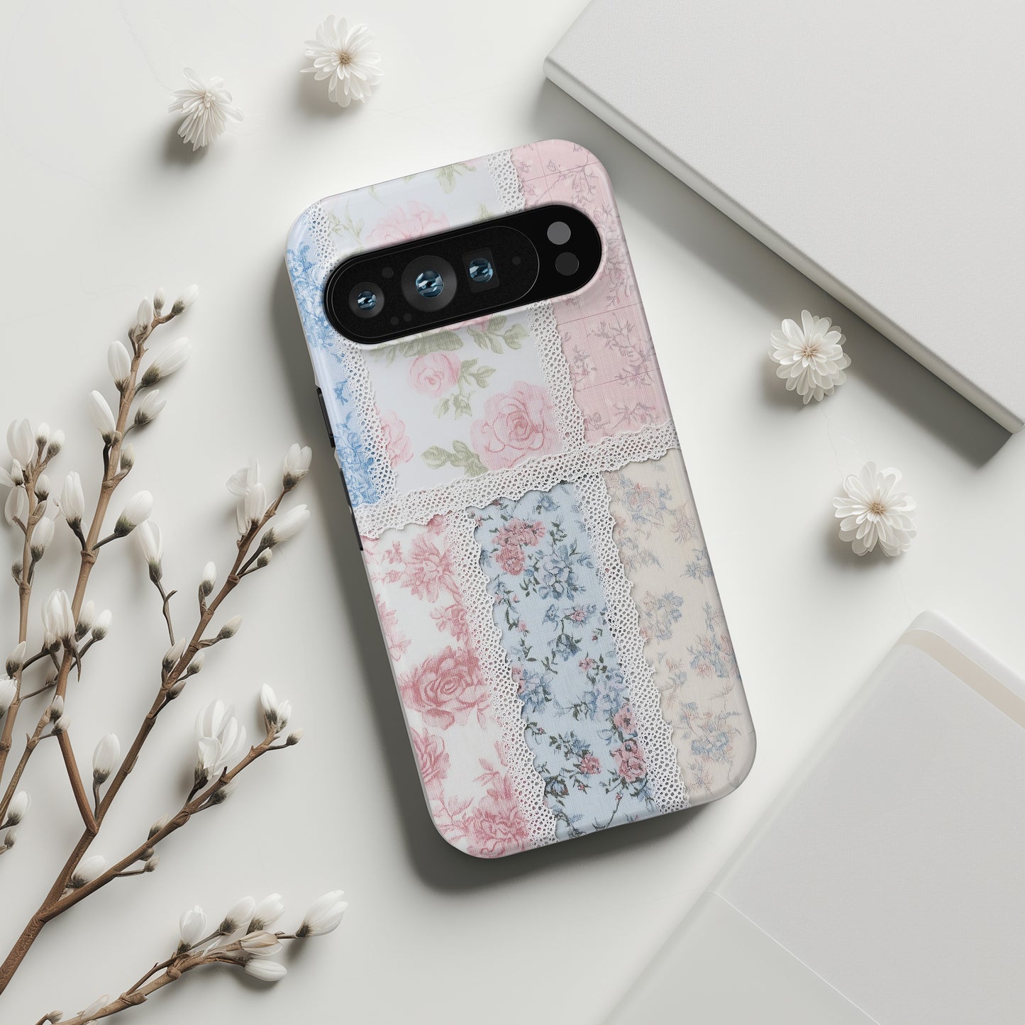 Coquette Lace Fabric Patchwork Design Phone Case for Google Pixel