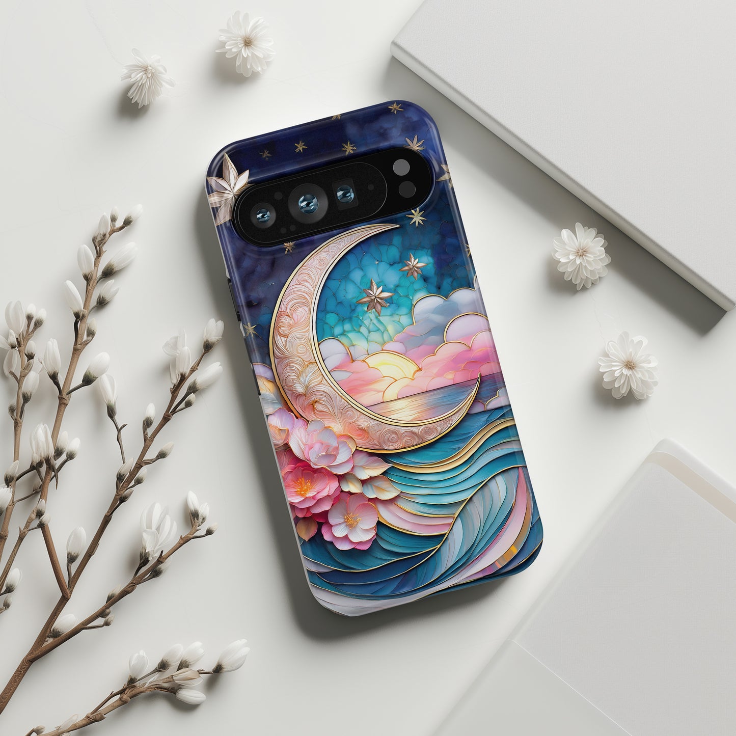 Crescent Moon Stained Glass Design Phone Case for Google Pixel