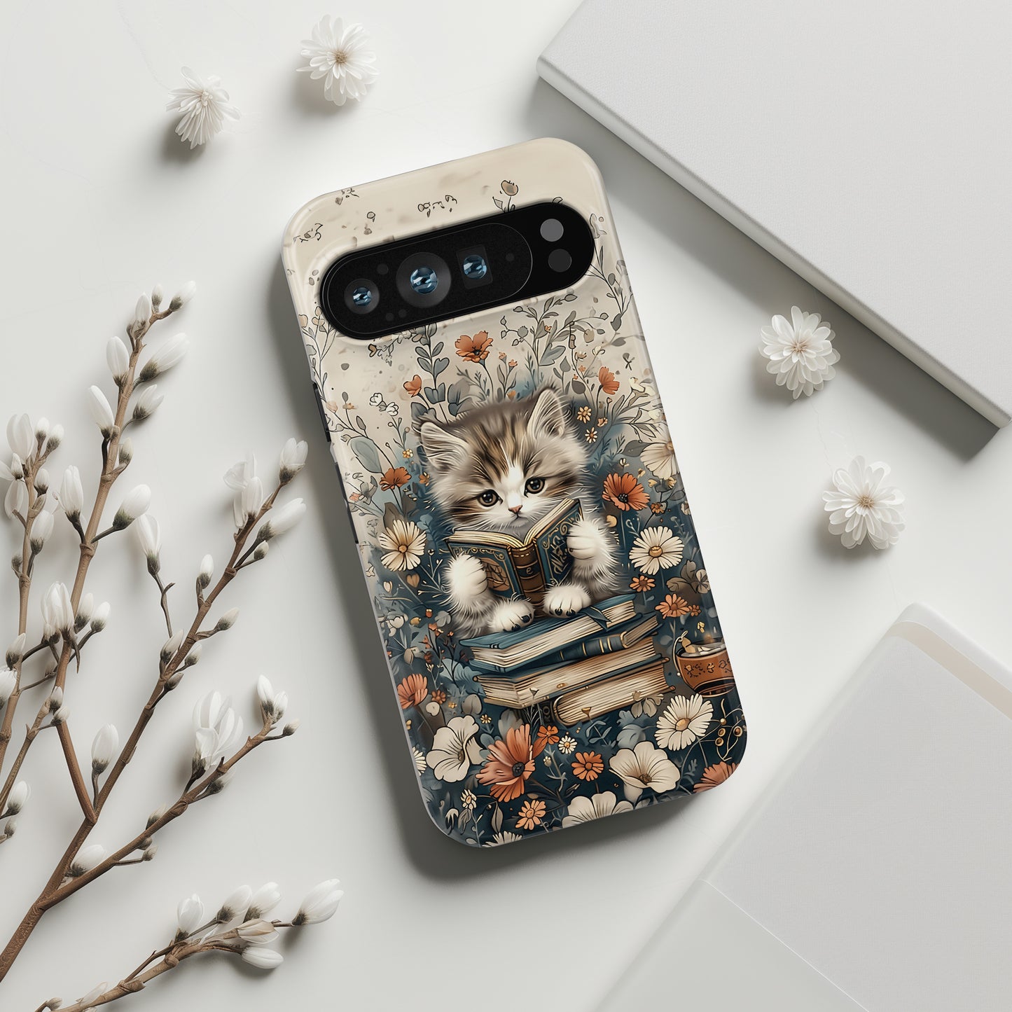 Cute Book Reading Cat Design Google Pixel Phone Case