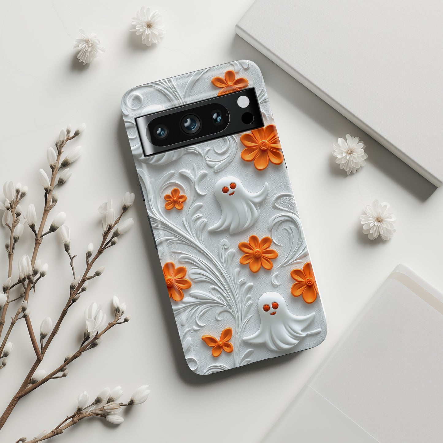 Cute Ghost & Floral Design Google Pixel Phone Case
