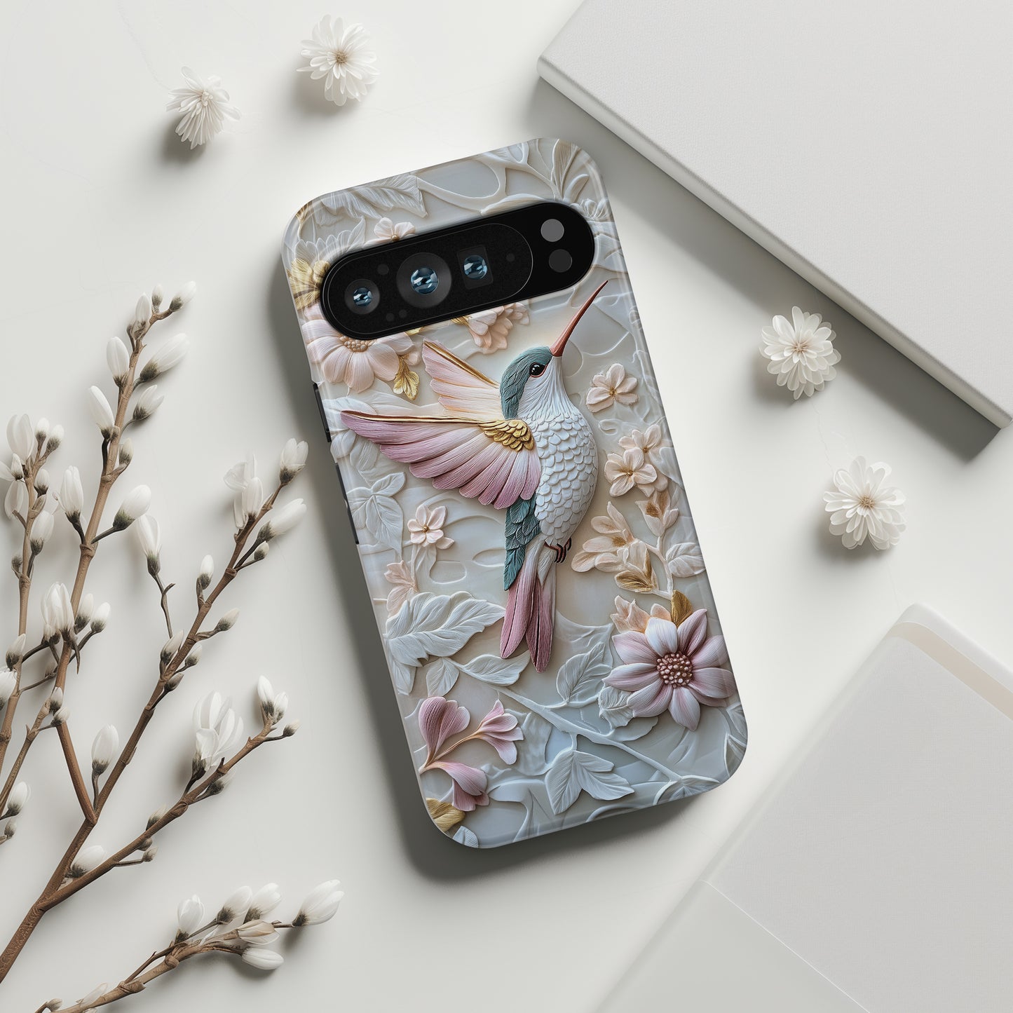 Delicate Hummingbird Floral Art Design Phone Case for Google Pixel