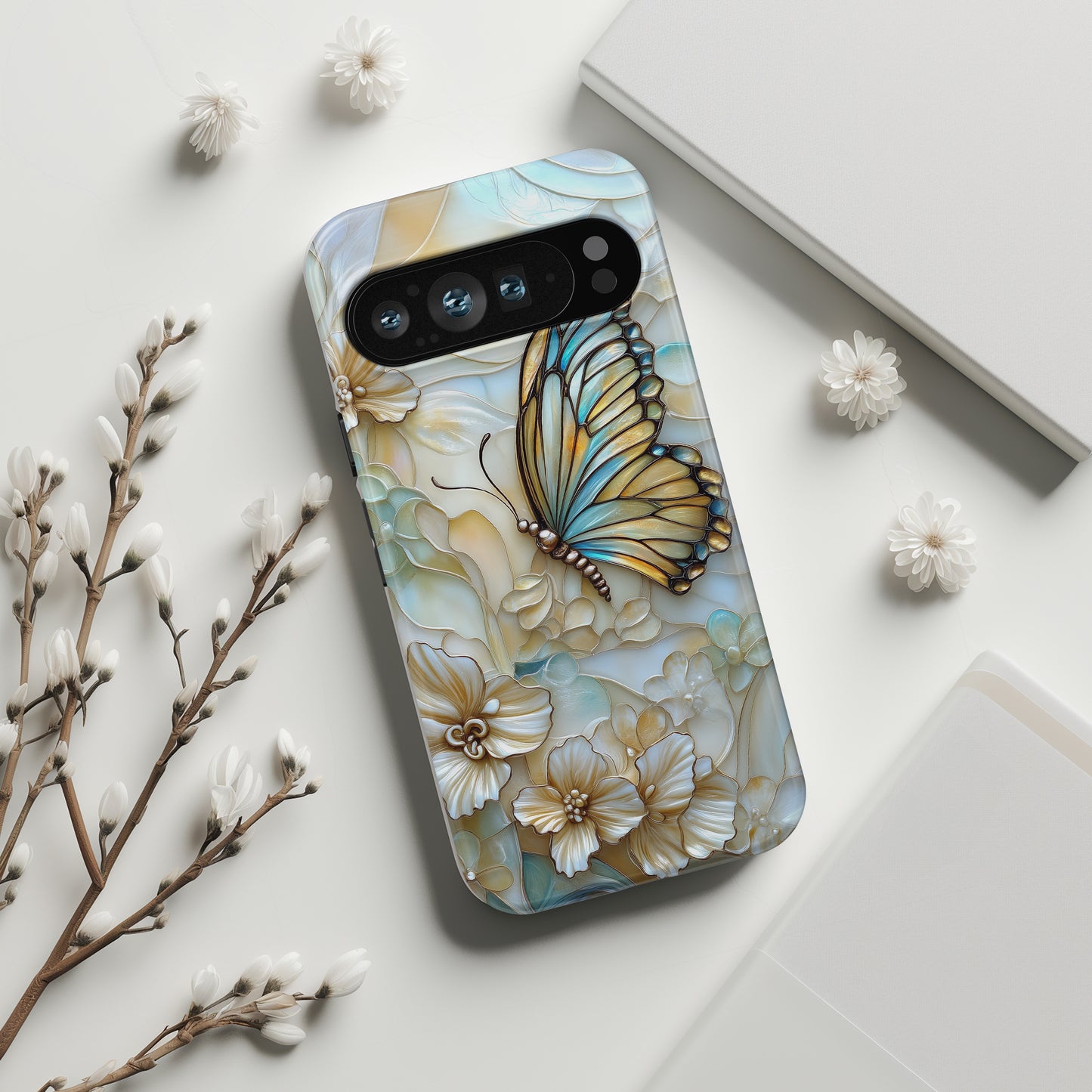 Elegant Butterfly & Flowers Stained Glass Design 1 Phone Case for Google Pixel
