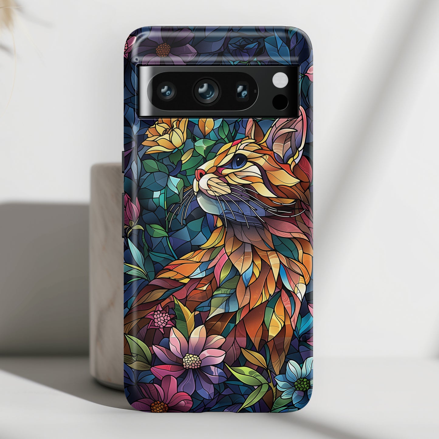 Elegant Colourful Cat Stained Glass Design Google Pixel Phone Case