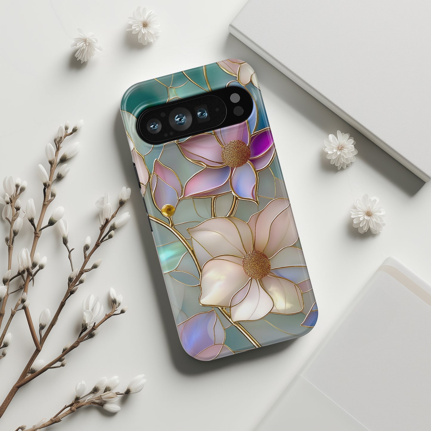 Elegant Floral Stained Glass Effect Design Phone Case for Google Pixel