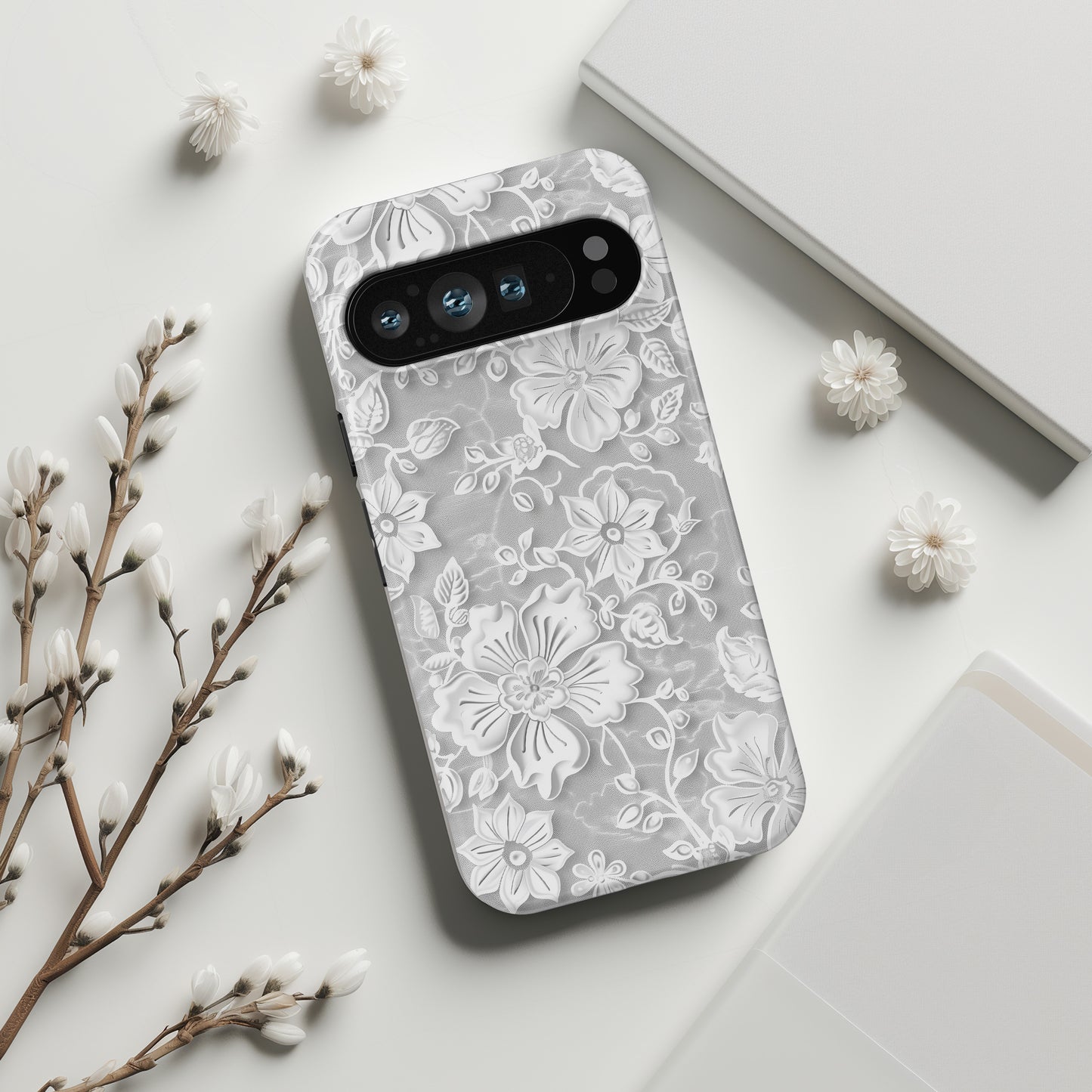 Elegant White Floral Lace Design Phone Case for Google Pixel