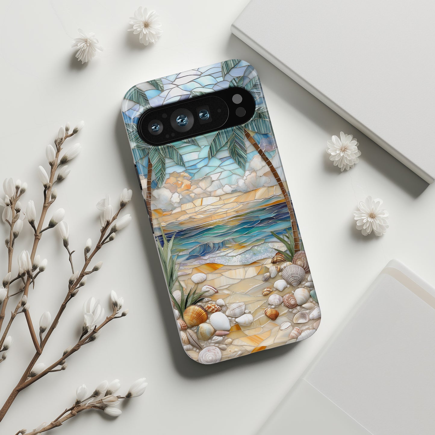 Enchanting Beach Stained Glass Mosaic Design Phone Case for Google Pixel
