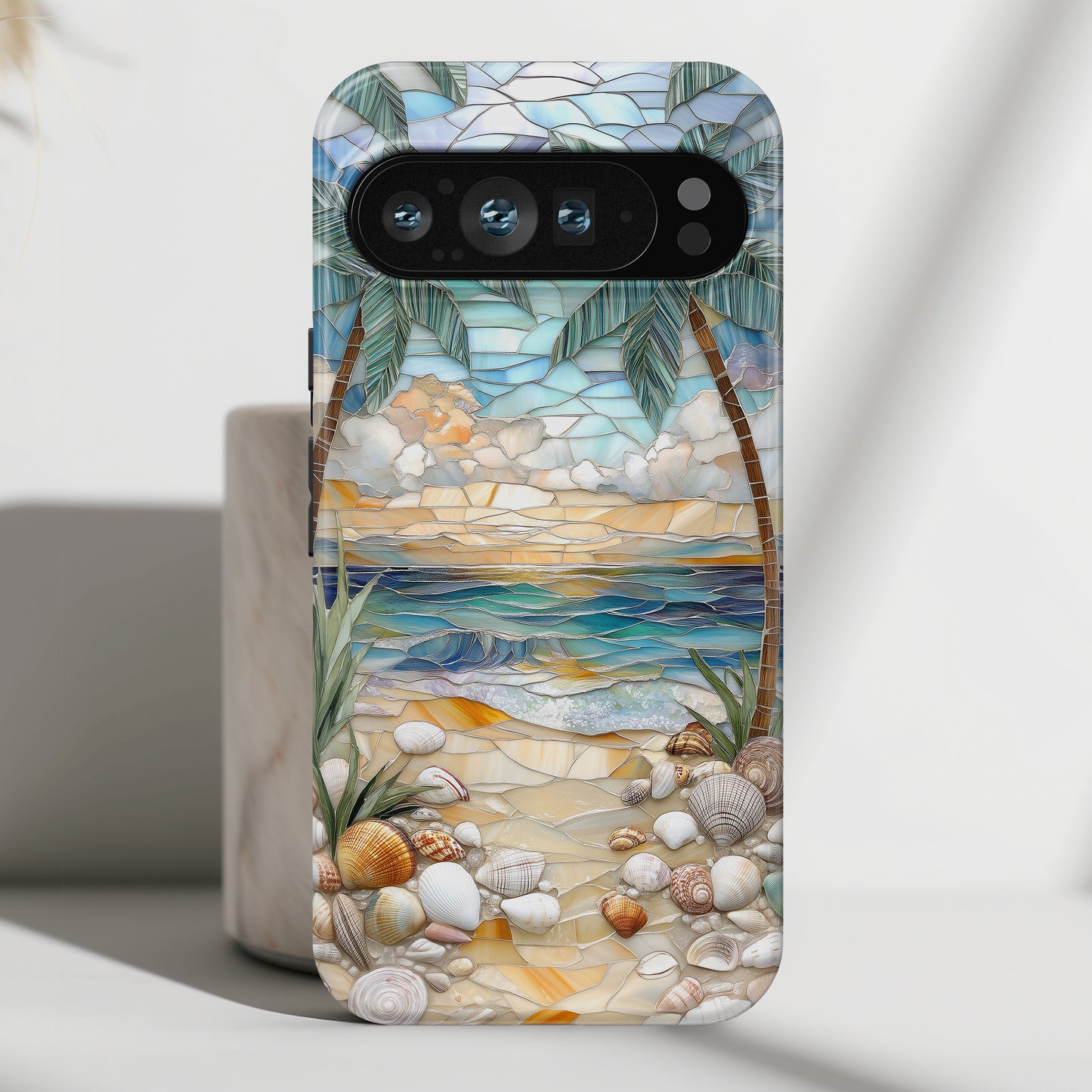 Enchanting Beach Stained Glass Mosaic Design Phone Case for Google Pixel