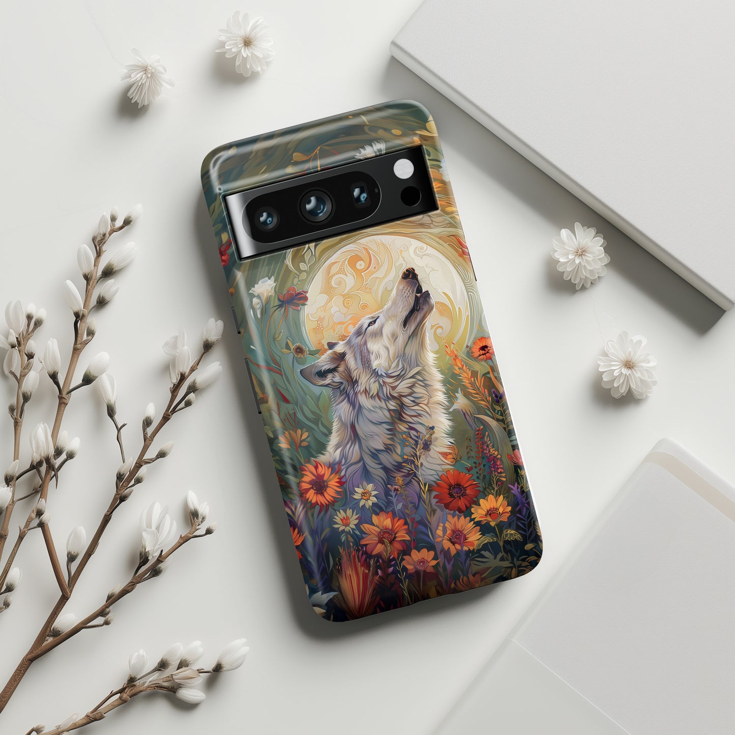 Ethereal Garden Howling Wolf Design Google Pixel Phone Case