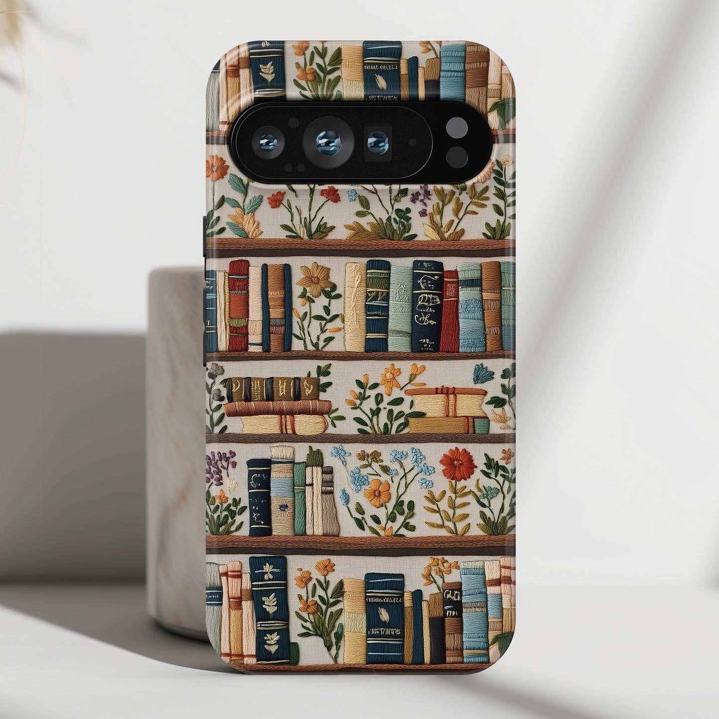 Floral Bookshelf Embroidery Art Design Google Pixel Phone Case