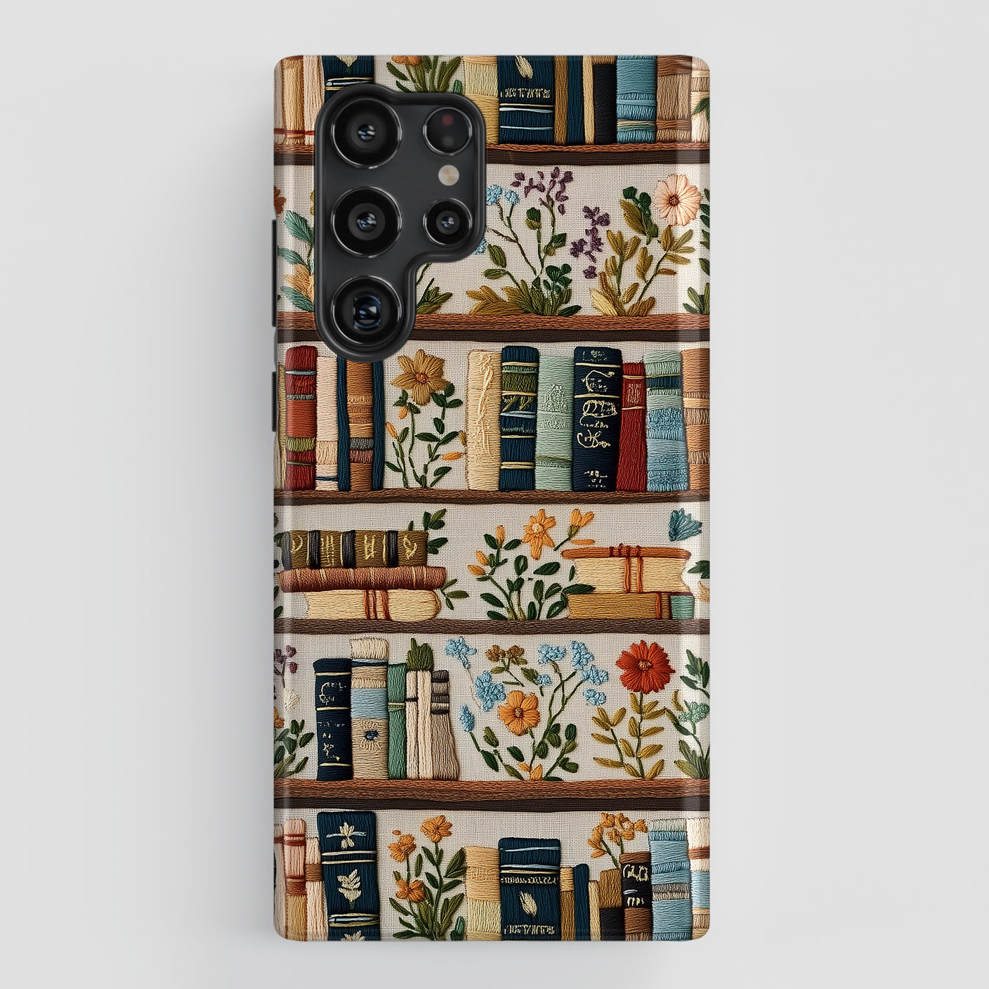 Floral Bookshelf Embroidery Art Design Case for Galaxy S series Phones