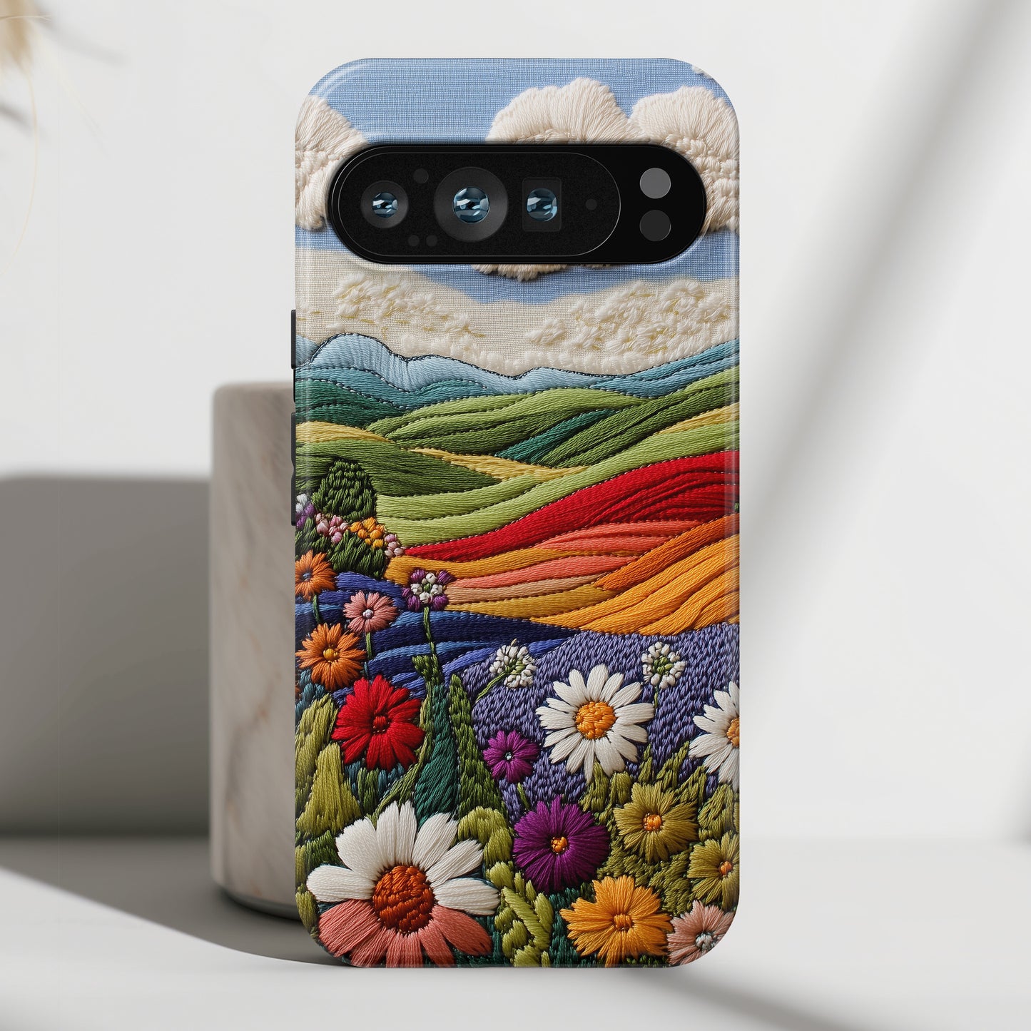 Flower Blooming Hills Embroidery Art Design Phone Case for Google Pixel