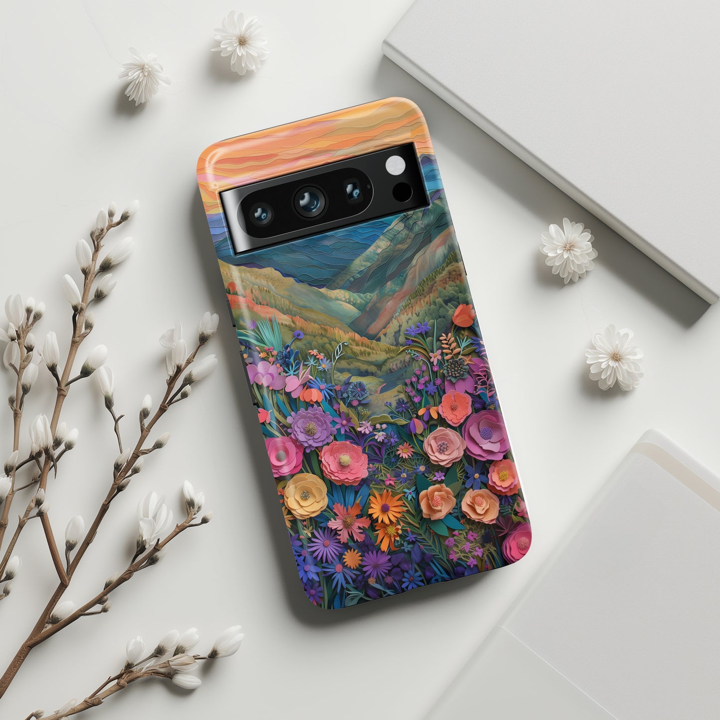Flower Blossom Mountain Landscape Design Google Pixel Phone Case