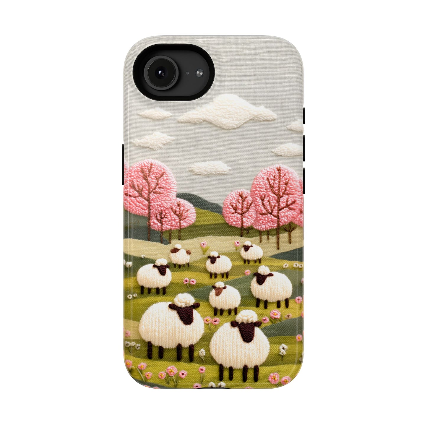 The Embroidered Meadow – Faux Needlepoint Design iPhone Case