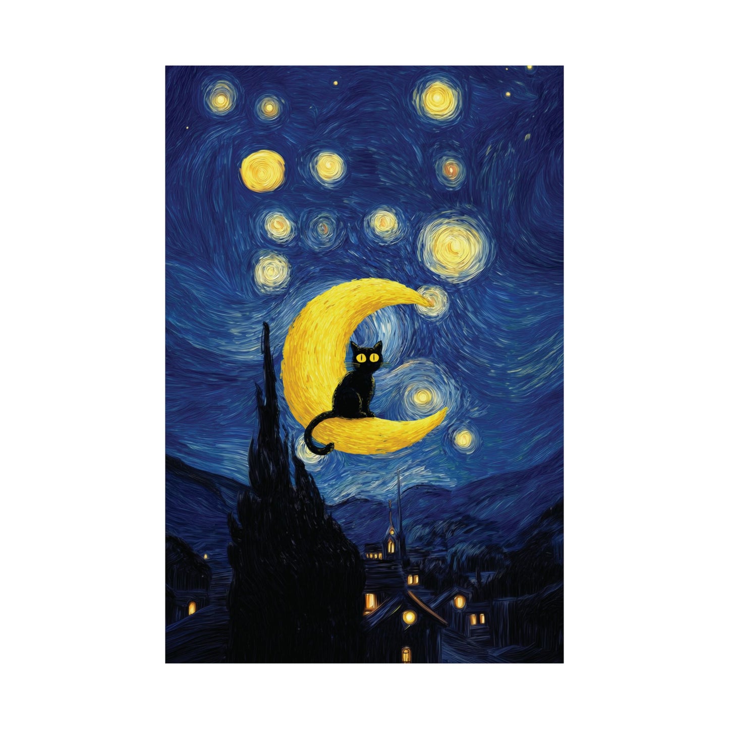The Starry Night Feline – Fine Art Parody Design Wall Art