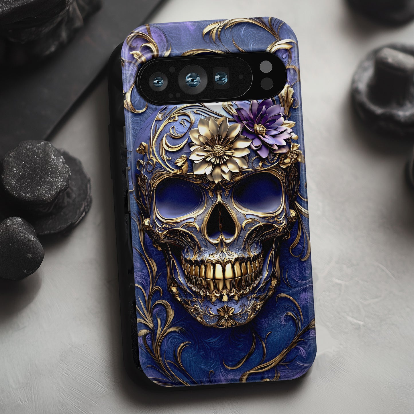 Gold Floral Skull Design Phone Case for Google Pixel