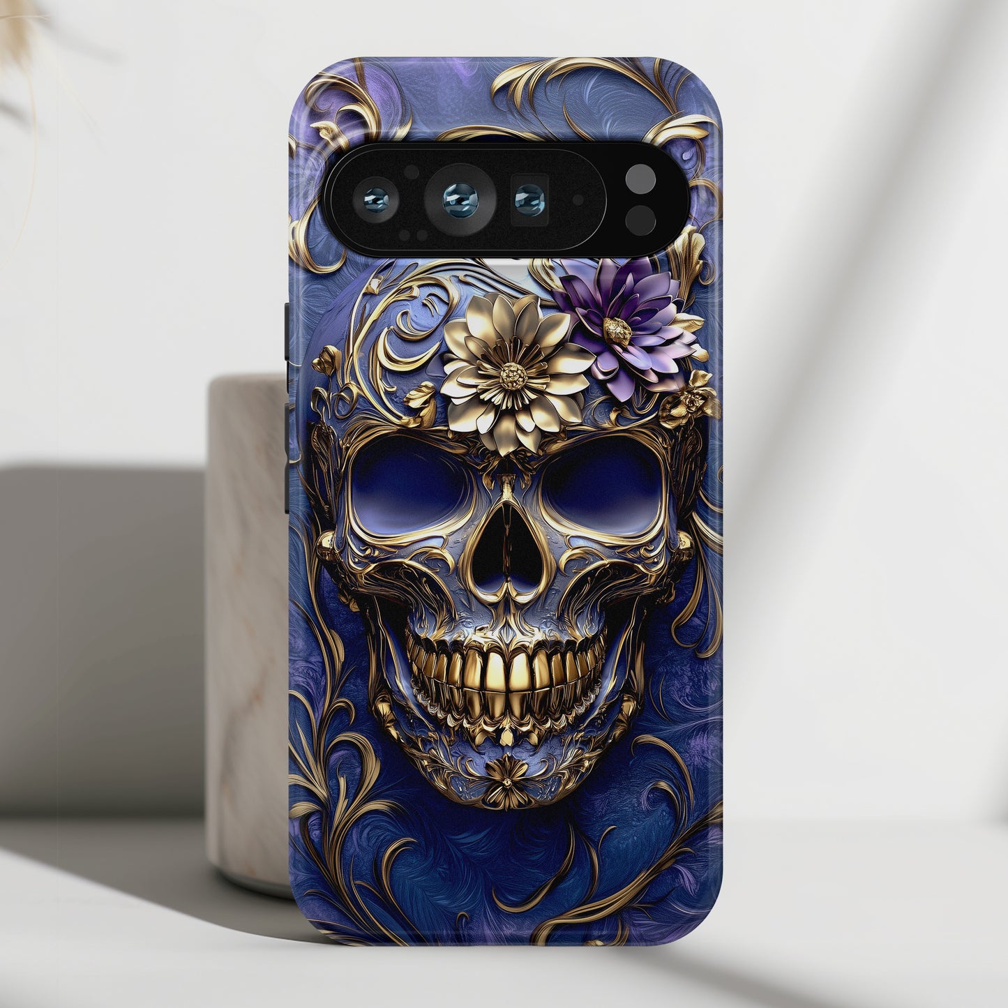 Gold Floral Skull Design Phone Case for Google Pixel
