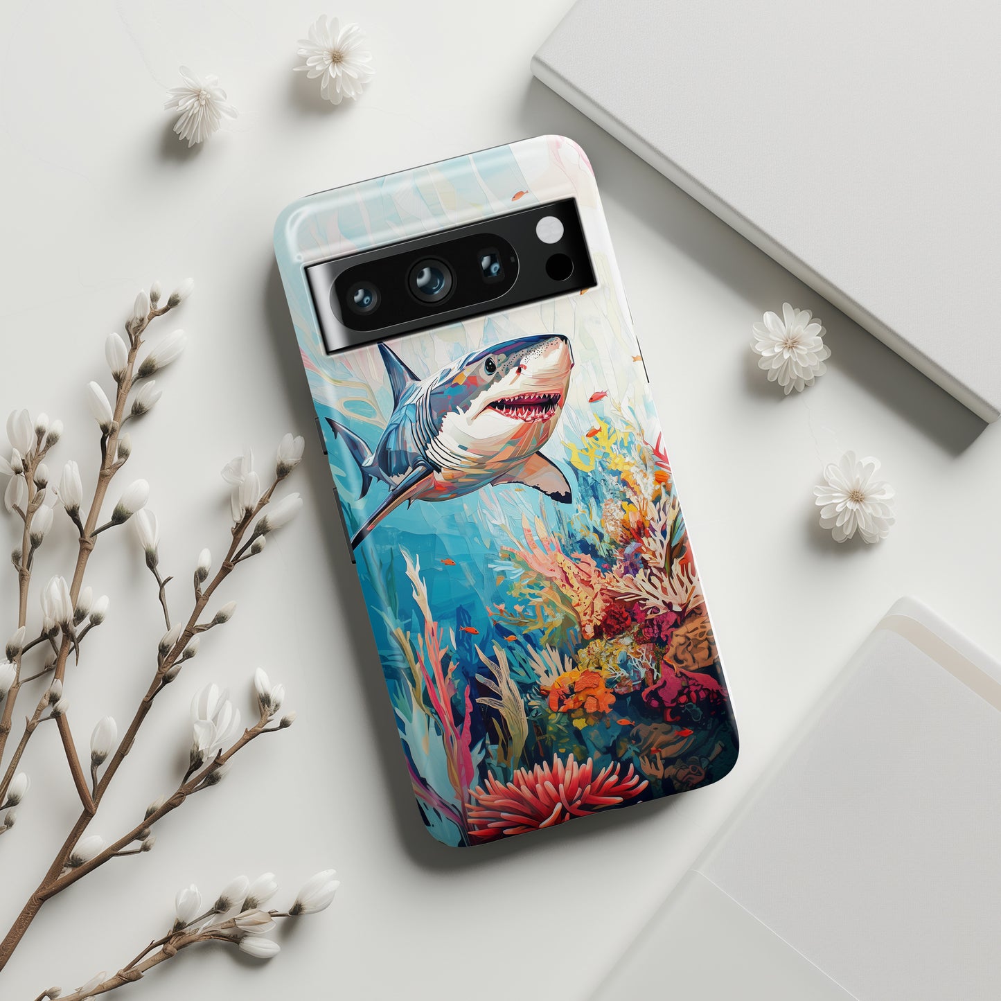 Great White Shark Oil Painting Design Google Pixel Phone Case